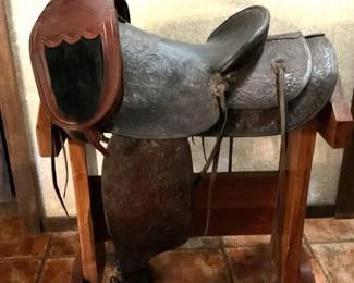 395  Custom K. A. Colman leather horn bags with bear fur 