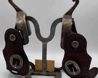 68  Vintage sterling silver western spurs with spur straps 
