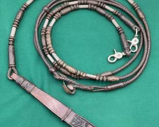 705  Braided kangaroo silver romal rein set with rein bag 