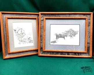 783  Two pencil sketch prints in western frames 