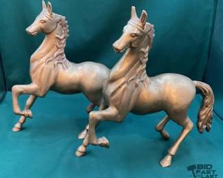671  2 Vintage brass horse statues 