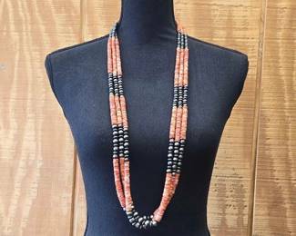 38  Handmade Sterling Silver and Red Oyster Pearls Necklace, 248g 