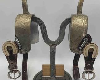 72 Silver engraved western spurs with spur straps