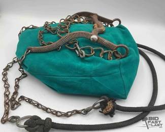 308  Antique mexican made bit with silver inlay striping 