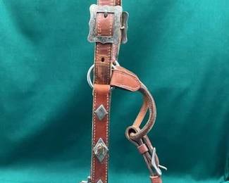 435  Western show halter with silver overlay and lead 