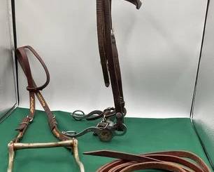 483  Two sets  Leather head stall with Crockett bit and Leather one ear bridle 