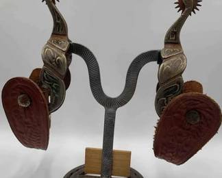 75 Mexican style spurs with silver inlay and spur straps