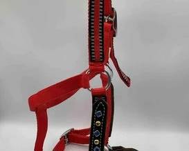 443 Nylon halter with leather and Bling
