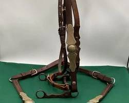 469  Vintage western silver over lay head stall with bit and matching breast collar 