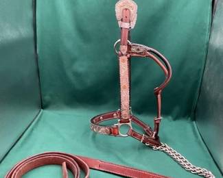 429  Vintage sterling silver engraved show halter with lead  includes protective bag 