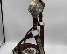 433 Vintage engraved sterling silver overlay show halter with lead