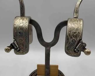 63 Western style sterling silver inlay spurs