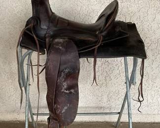 134  Antique slick fork Wade style western saddle 