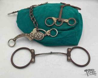 375 3 Vintage Black Iron and Silver Bits 1 Gist, 1 Texan, 1 no markings