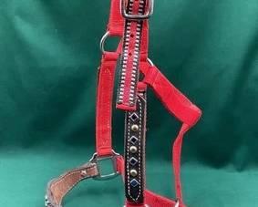 443  Nylon halter with leather and Bling 