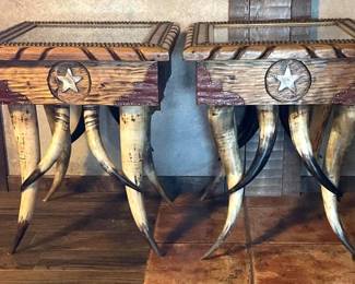 262  Two custom longhorn Shadow Box end tables 
