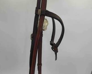 506 Vintage western show head stall with engraved sterling silver