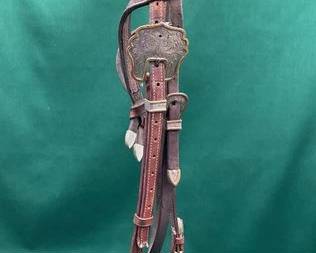 506  Vintage western show head stall with engraved sterling silver 