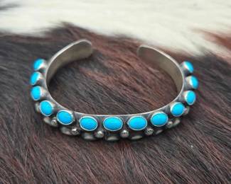 36  Handmade Sterling Silver  Navajo Turquoise Cuff, 69.7g 
