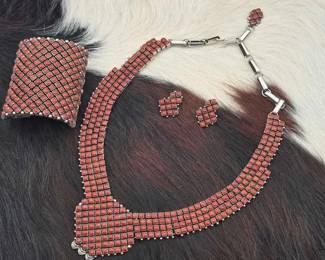 32  Handmade Sterling Silver and Coral Jewelry Set 