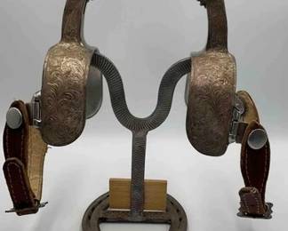 51  Vintage sterling silver western spurs with spur straps 