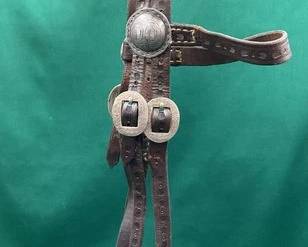 512  Antique browband headstall with engraved hardware 