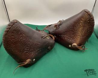 103  Vintage F.E. Burris tooled leather tapaderos 