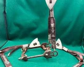 450  Antique Vogt sterling silver arrowhead headstall, bit and matching breast collar set with bridle bag 