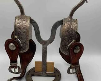 60 Vintage silver spurs with spur straps