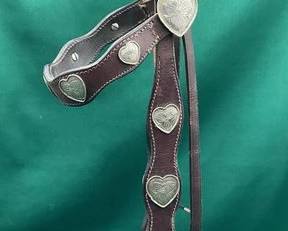 500  Dark leather head stall with engraved silver conchos 
