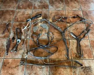 740  Misc used tack and tack pieces some with silver 