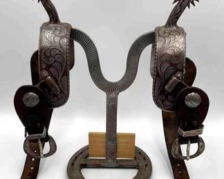 56  Very collectable Garcia  Elko Nevada Sterling Silver spurs and spur straps 