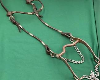 471 Vintage western headstall with bit and slobber chains