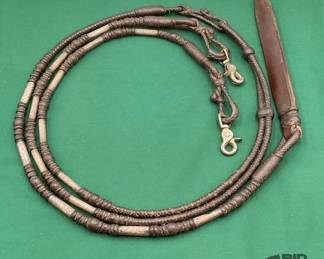 713 Braided leatherkangaroo silver romal rein set