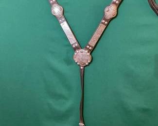 625  Vintage leather breast collar with silver 