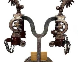 64  E Garcia engraved sterling silver spurs 