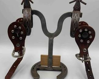 74  Mexican style black iron working spurs with spur straps 