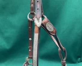 434  Vintage Circle Y engraved silver overlay show halter 