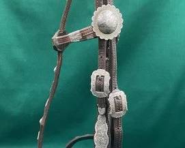 504  Vintage show head stall with engraved sterling silver 