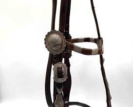 504 Vintage show head stall with engraved sterling silver