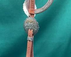 501  Broken Horn split ear head stall with engraved sterling silver 