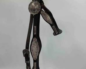 509 Vintage western show head stall with engraved sterling silver