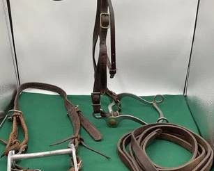 484  2 vintage sets  Leather headstall with Crockett bit and leather bridle with aluminum bit 