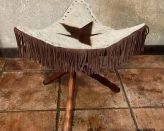 267  Western cowhide  fringe tripod stool 