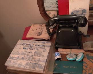 antique room to room phone and Joliet history book  