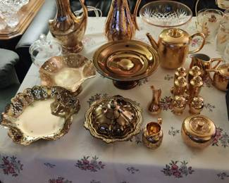 golden copper MCM pitchers,shakers, brass bowls 