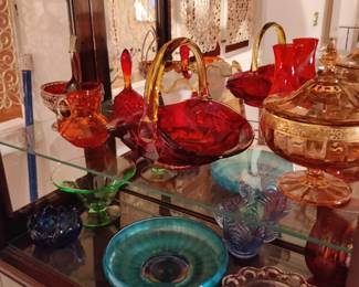 Amberina glass basket 