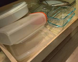 Glass baking dishes and Tupperware 