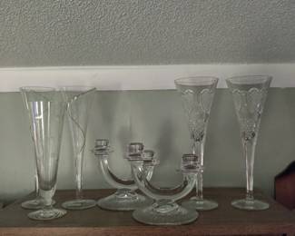 Crystal candlesticks and champagne glasses 
