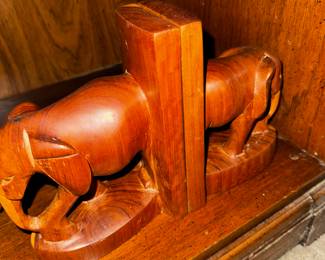 Vintage Wooden Hand Carved Elephant Bookends